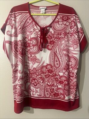 Bon Worth Red and White Paisley Floral Tie-Front Tunic MP